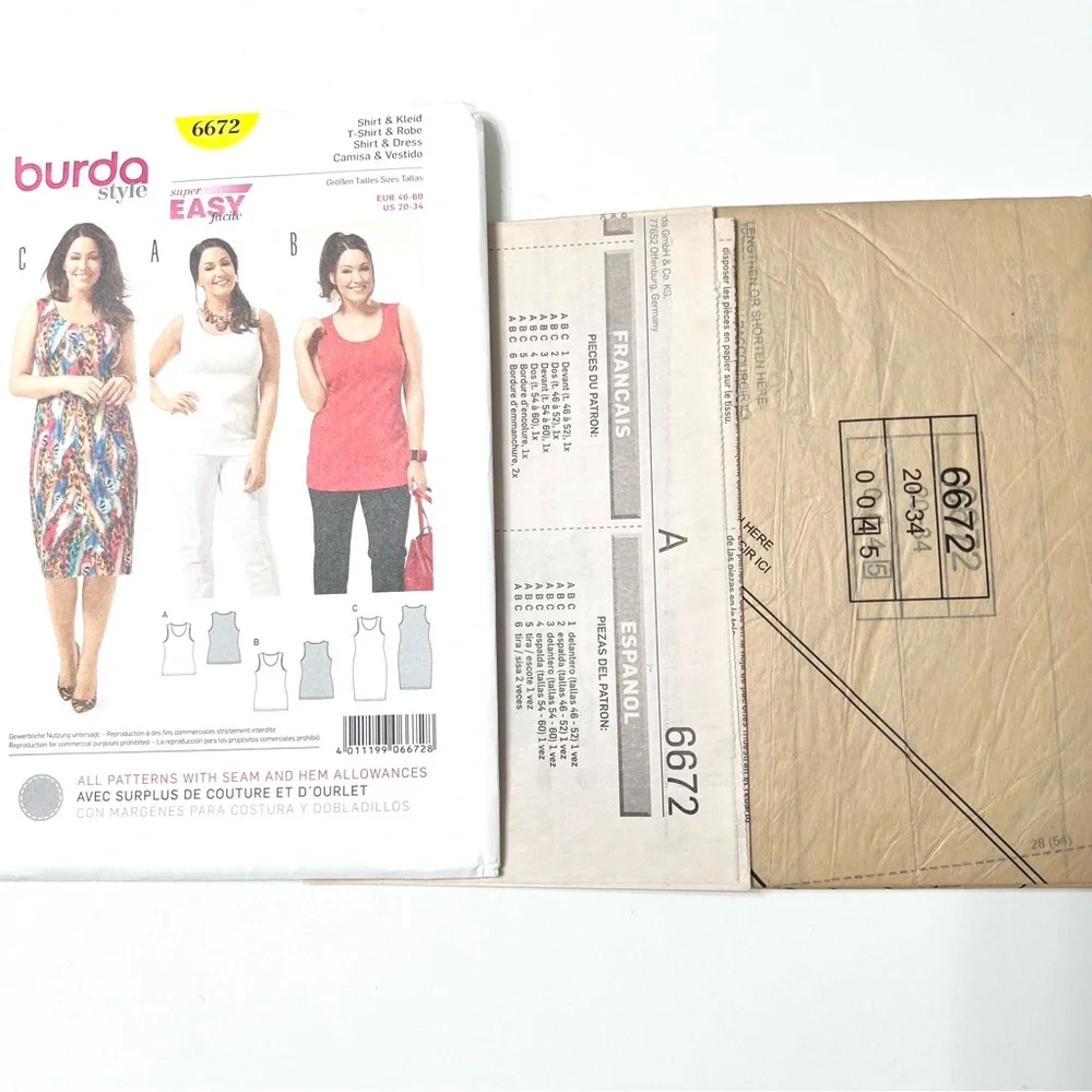 Burda 6672 Easy Dress & Tank Sewing Pattern Plus Size - Picture 2 of 2